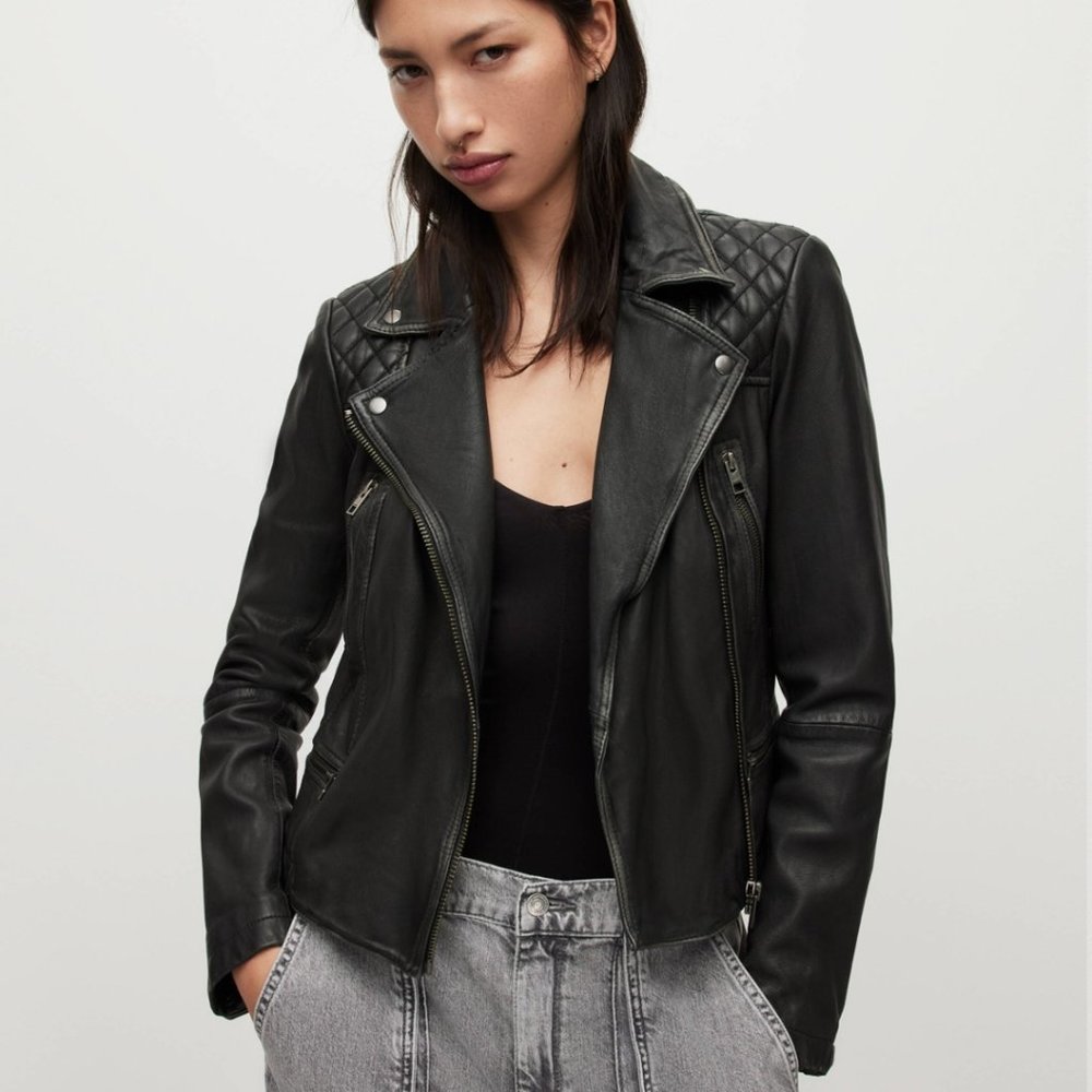All saints allsaints cargo distressed leather jacket